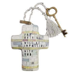 Inspirational Cross Ornament with Key‎ Charm 'For Nothing Will Be Impossible'